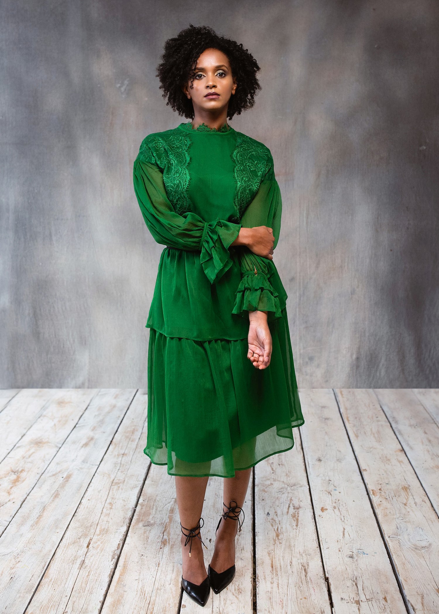 Self portrait hot sale green lace dress